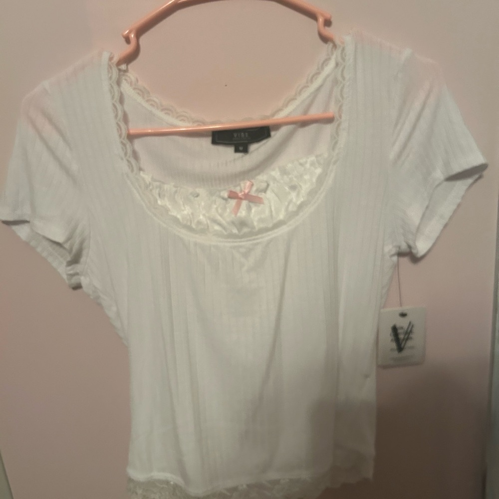 Vivi White Lace Trim Women's Top